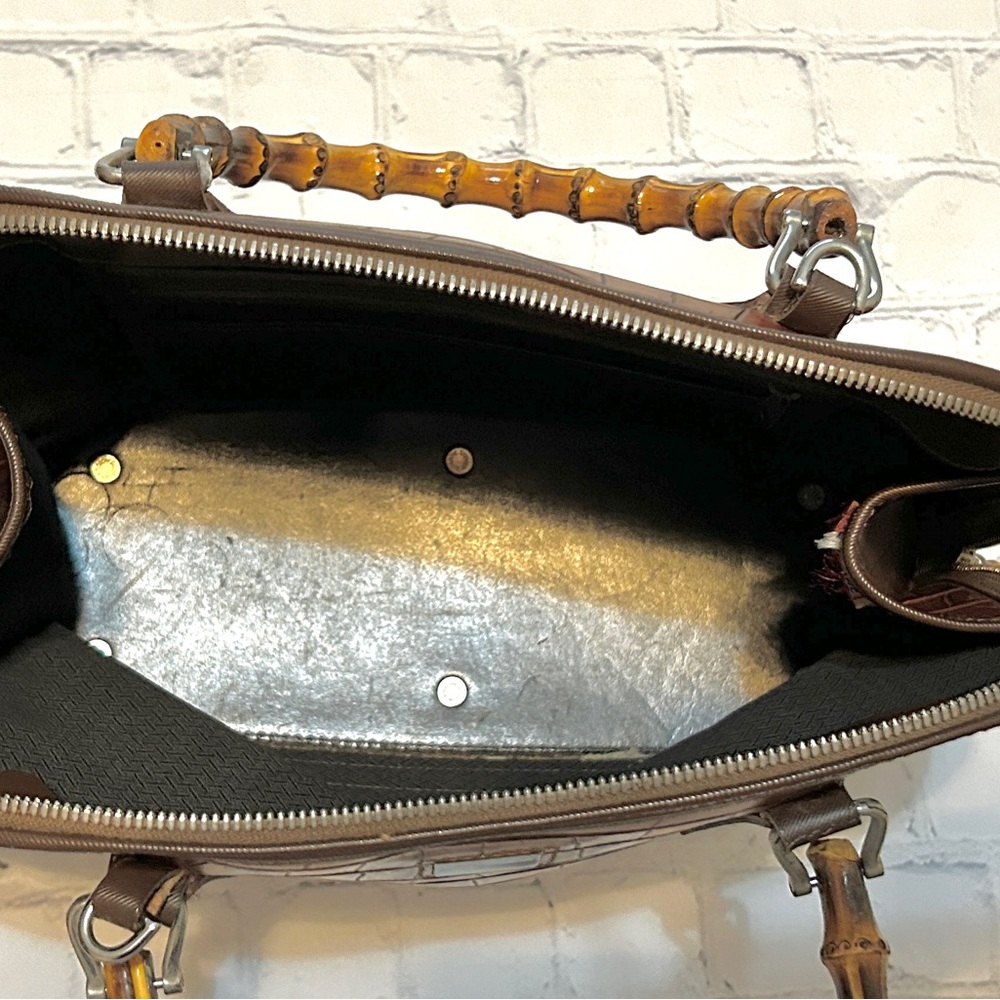 Dooney & Bourke Brown Croc-Embossed Satchel with Bamboo Handles - Vintage VGUC - Picture 8 of 15